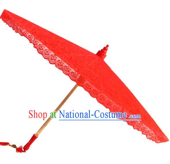 Chinese Red Lace Umbrellas Traditional Hanfu Umbrella Wedding Umbrella Classical Dance Umbrella