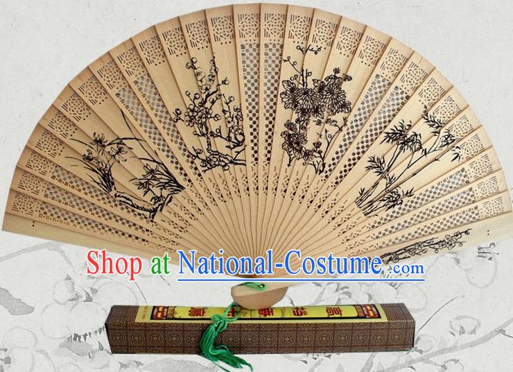 Handmade China Ink Painting Plum Orchids Bamboo Chrysanthemum Accordion Traditional Folding Fan Incienso Fan