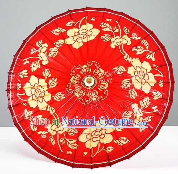 Traditional China Printing Peony Oil Paper Umbrella Handmade Umbrellas Artware Wedding Red Umbrella