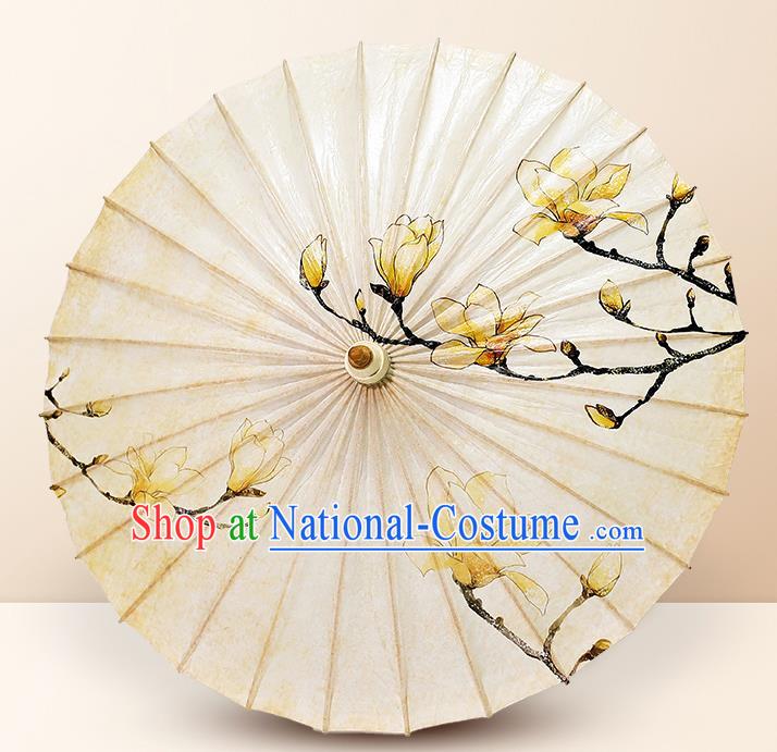 Traditional China Painting Mangnolia Oil Paper Umbrella Handmade Umbrellas Artware Beige Paper Umbrella