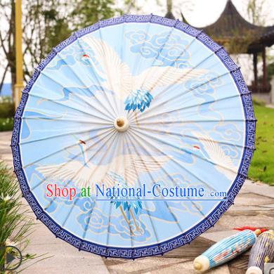 Traditional China Printing Cranes Oil Paper Umbrella Handmade Umbrellas Artware Light Blue Paper Umbrella