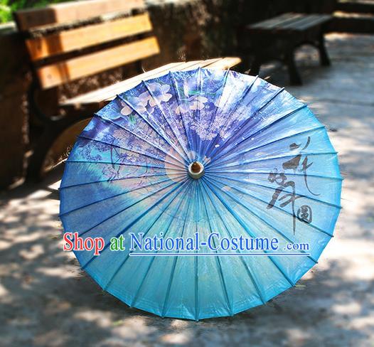 Traditional China Printing Flowers Oil Paper Umbrella Handmade Umbrellas Artware Blue Paper Umbrella