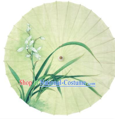 Traditional China Light Green Oil Paper Umbrella Handmade Umbrellas Artware Classical Painting Orchids Paper Umbrella