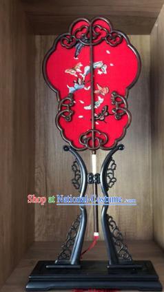 Handmade China Embroidered Red Silk Fan Traditional Wedding Fan Embroidery Butterfly Palace Fan