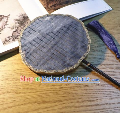 Handmade China Ancient Princess Palace Fan Traditional Court Fan Classical Dance Navy Silk Fan