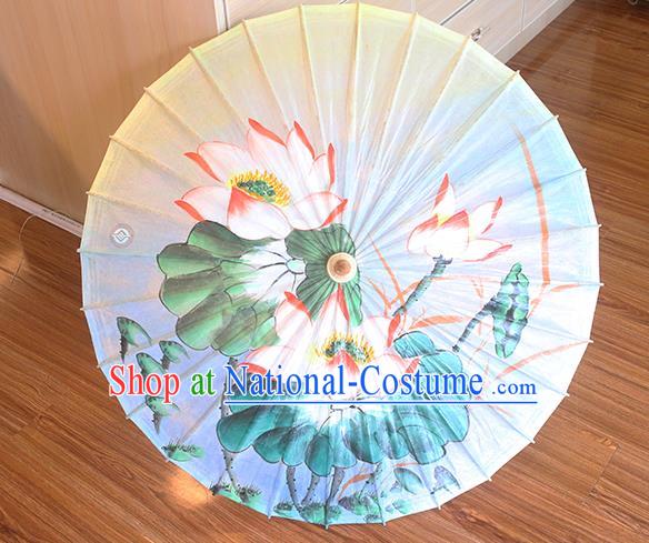 Traditional China Handmade Umbrellas Artware White Oil Paper Umbrella Classical Painting Lotus Paper Umbrella