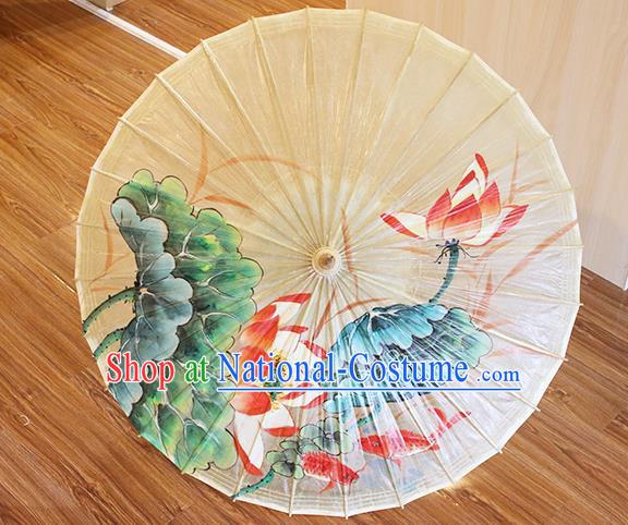 Traditional China White Oil Paper Umbrella Classical Painting Lotus Paper Umbrella Handmade Umbrellas Artware