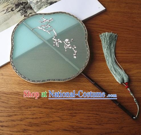 Handmade China Embroidered Green Silk Fan Court Dance Fan Traditional Hanfu Fans Classical Plum Blossom Palace Fan