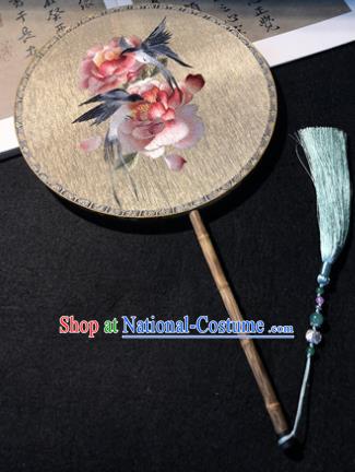 Handmade China Princess Circular Fan Traditional Hanfu Fans Classical Palace Fan Embroidered Peony Silk Fan