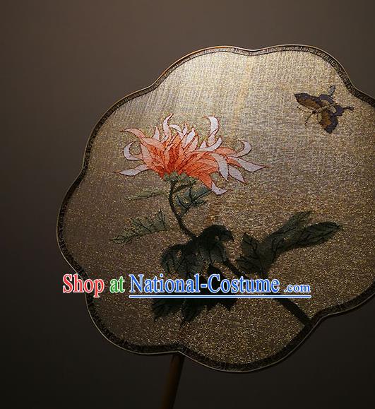 China Classical Chrysanthemum Pattern Palace Fan Handmade Silk Fans Traditional Song Dynasty Hanfu Fan