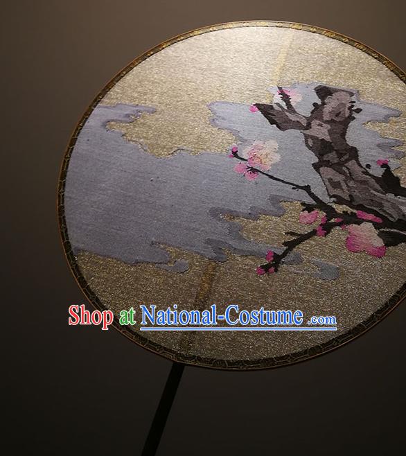 China Classical Plum Pattern Palace Fan Traditional Song Dynasty Hanfu Circular Fan Handmade Golden Silk Fans