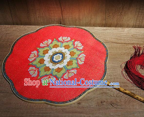 China Handmade Wedding Red Silk Fans Classical Palace Fan Traditional Tang Dynasty Princess Fan