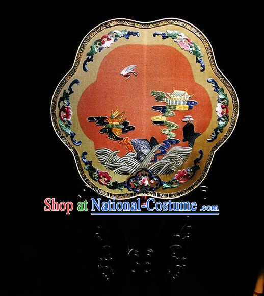 China Handmade Red Silk Fans Classical Palace Fan Traditional Embroidered Fan Wedding Fan