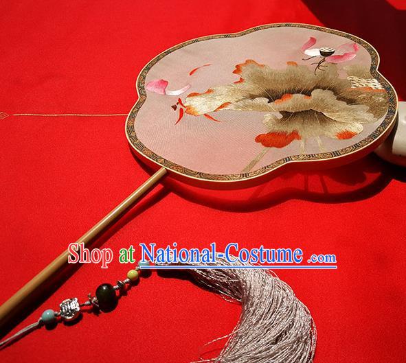 China Handmade Song Dynasty Silk Fans Classical Palace Fan Traditional Embroidered Lotus Fan