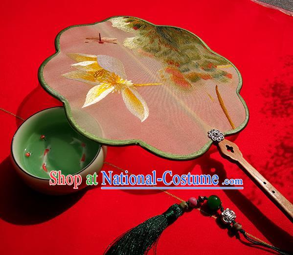 China Classical Palace Fan Traditional Embroidered Lotus Fan Handmade Song Dynasty Silk Fans