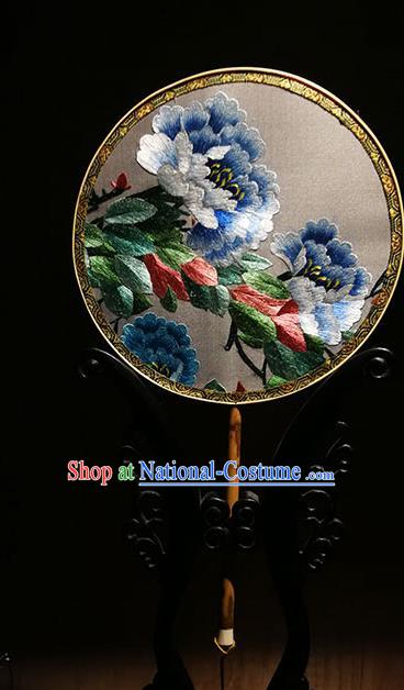 China Handmade Hanfu Silk Fans Traditional Embroidered Peony Circular Fan Classical Dance Palace Fan