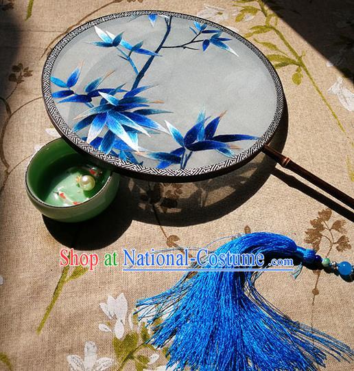 China Handmade Hanfu Fan Classical Dance Palace Fan Traditional Embroidered Bamboo Leaf Circular Fan