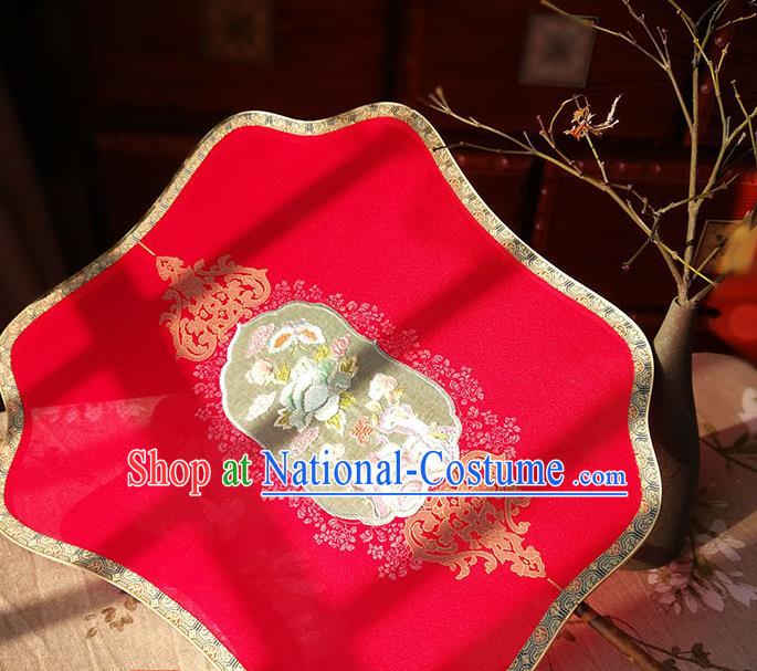 China Wedding Fan Traditional Hanfu Embroidered Fan Classical Palace Fan Handmade Red Silk Fan