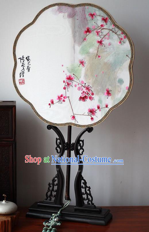 China Handmade Silk Fan Classical Palace Fan Wedding Fan Traditional Hanfu Embroidered Plum Blossom Fan