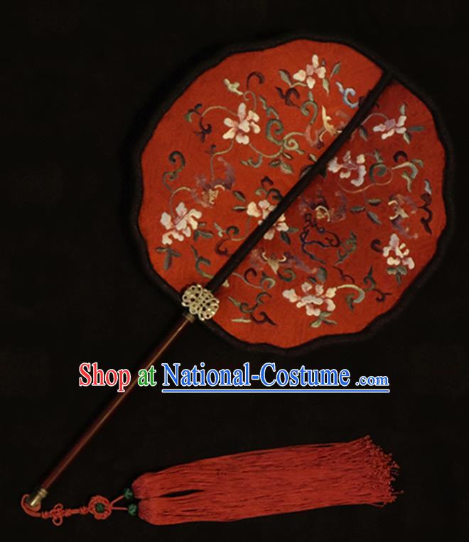 China Embroidered Fan Handmade Red Silk Classical Wedding Palace Fan Traditional Song Dynasty Hanfu Fan