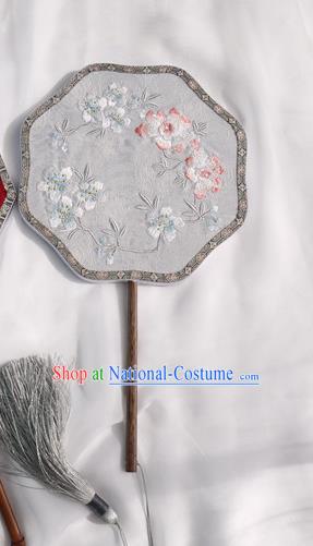 China Classical Embroidered Palace Fan Traditional Hanfu Fan Handmade Grey Silk Fan