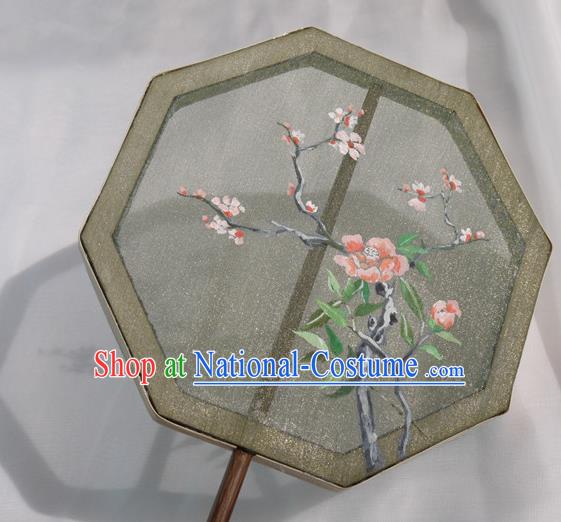 China Handmade Green Silk Octagon Fan Traditional Hanfu Dance Fan Classical Embroidered Palace Fan