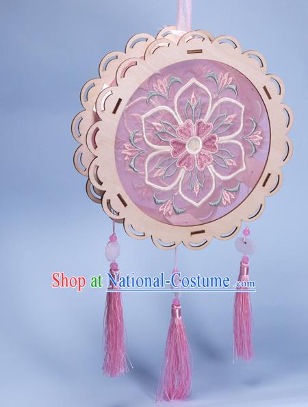 China Embroidered Portable Lantern Embroidery Pink Silk Lamp Handmade Flower Drum Lantern