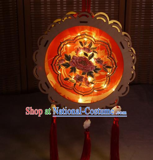 China Embroidery Peony Red Silk Lamp Handmade Flower Drum Lantern Embroidered Portable Lantern