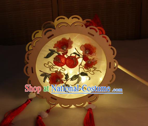 China Embroidery Pomegranate Silk Lamp Embroidered Portable Lantern Handmade Flower Drum Lantern