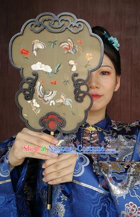 Handmade China Traditional Ming Dynasty Hanfu Fans Silk Fan Embroidered Butterfly Fan Classical Palace Fan