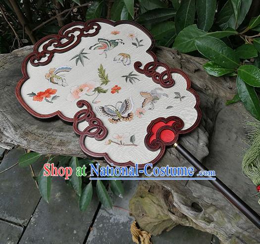 Handmade China Classical Palace Fan Traditional Ming Dynasty Hanfu Fans Silk Fan Embroidered Butterfly Fan