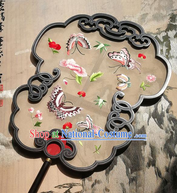 Handmade China Embroidered Butterfly Fan Classical Palace Fan Traditional Ming Dynasty Hanfu Fans Silk Fan