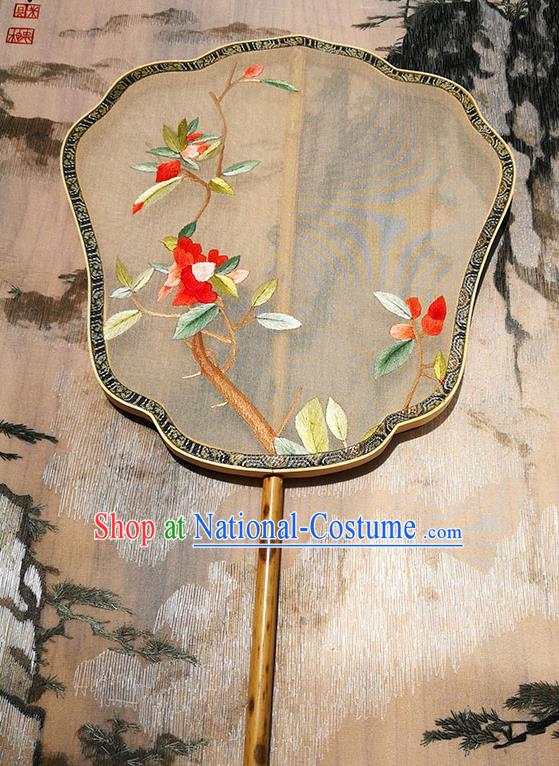 Handmade China Traditional Hanfu Fans Beige Silk Fan Embroidered Fan Classical Palace Fan