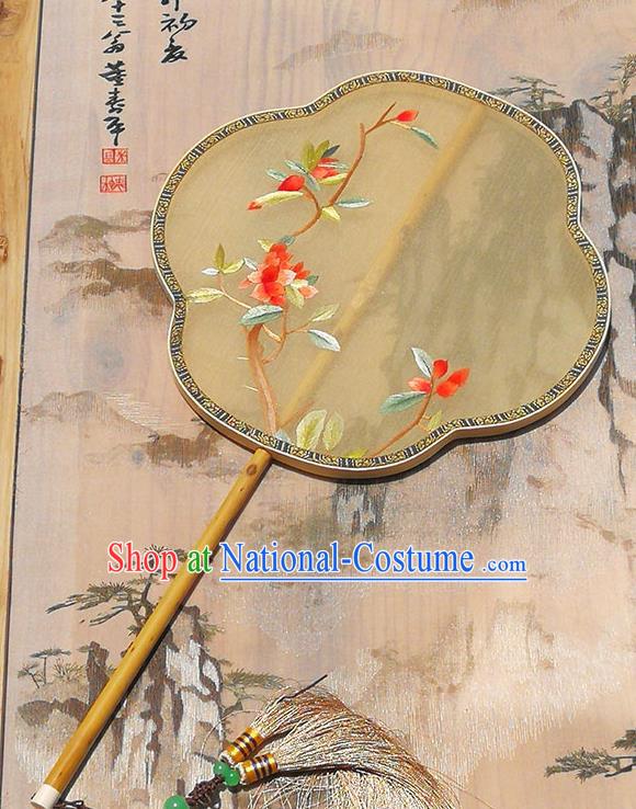 Handmade China Beige Silk Fan Embroidered Fan Classical Palace Fan Traditional Hanfu Fans