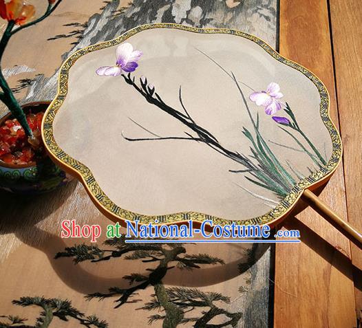 Handmade China Embroidered Orchids Fan Classical Palace Fan Traditional Hanfu Fans Wedding Silk Fan