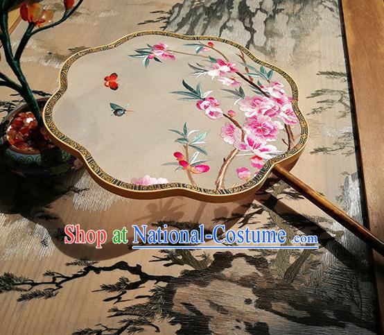 Handmade China Classical Palace Fan Traditional Wedding Silk Fan Embroidered Peach Blossom Fan