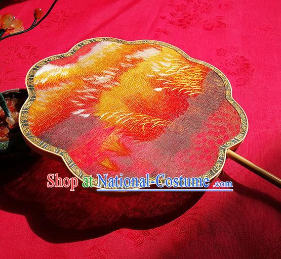 Handmade China Embroidered Autumn View Fan Classical Palace Fan Traditional Hanfu Silk Fan