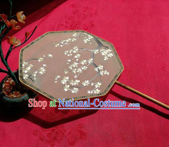 Handmade China Embroidered Pear Blossom Fan Traditional Hanfu Silk Fan Classical Palace Fan