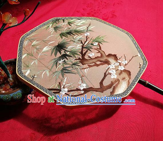 Handmade China Traditional Hanfu Silk Fan Classical Palace Fan Embroidered Plum Bamboo Fan