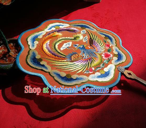 Handmade China Wedding Fan Embroidered Phoenix Fan Traditional Palace Fan Hanfu Silk Fan