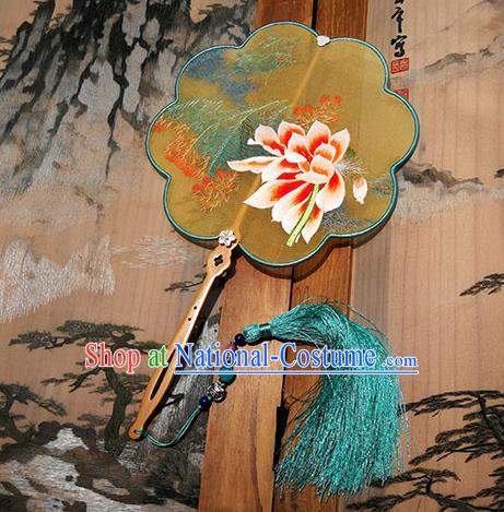 China Embroidered Peony Fan Traditional Hanfu Fan Handmade Yellow Silk Fans Palace Fan