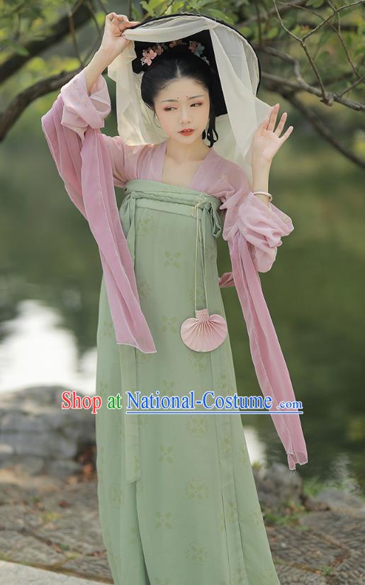 China Traditional Tang Dynasty Village Girl Historical Costume Ancient Country Lady Hanfu Clothing