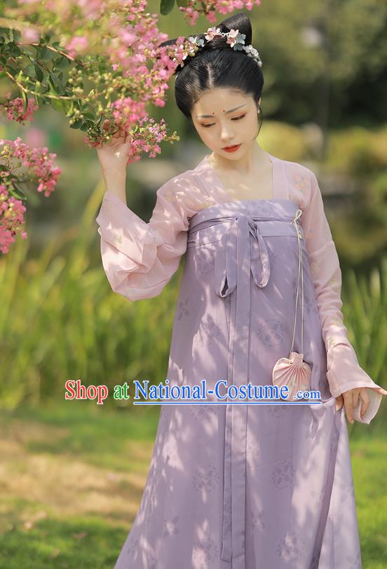 China Ancient Young Beauty Hanfu Clothing Traditional Tang Dynasty Civilian Lady Historical Costume