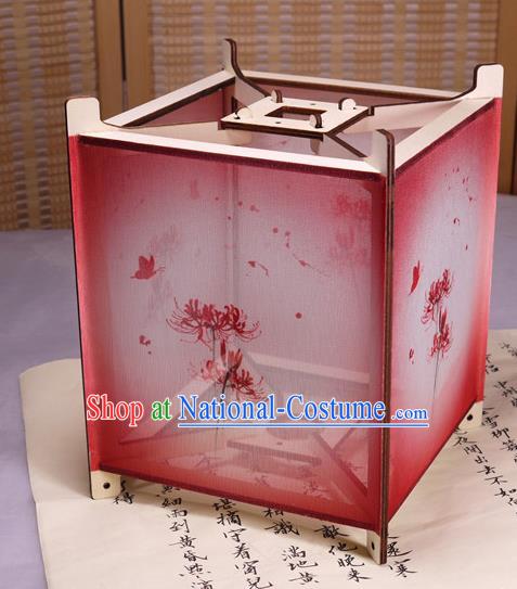 China Handmade Printing Red Spider Lily Desk Lamp Red Chiffon Palace Lantern Traditional New Year Lantern