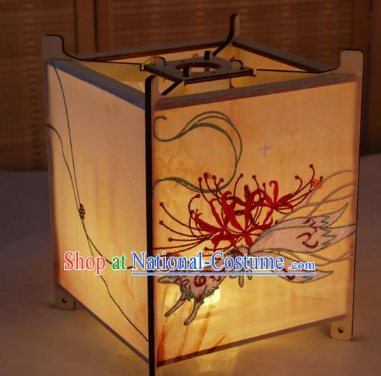 China Classical Palace Lantern Traditional Spring Festival Pink Silk Lanterns Handmade Embroidered Nine Tails Fox Portable Lamp