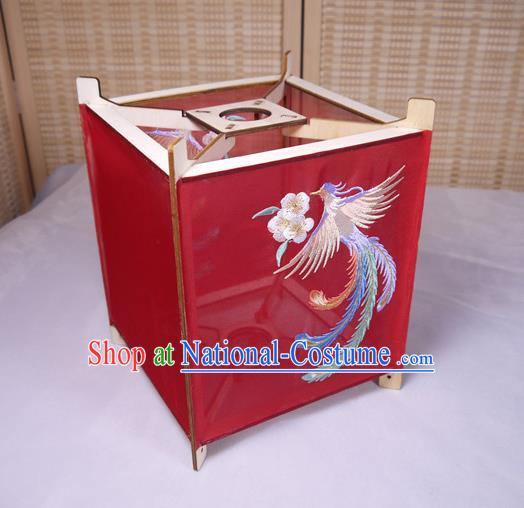 China Handmade Embroidered Phoenix Lamp Traditional Spring Festival Desk Lantern Classical Red Palace Lantern