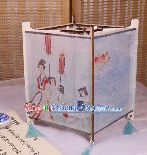 China Traditional Printing Beauty Silk Lanterns Handmade Portable Lamp Classical Palace Lantern