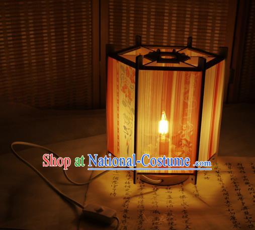 China Classical Hexagon Palace Lantern Traditional Printing Silk Lanterns Handmade Portable Lamp