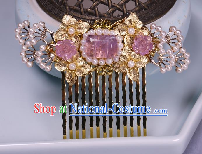 China Tang Dynasty Amethyst Hair Comb Ancient Palace Princess Golden Hairpin