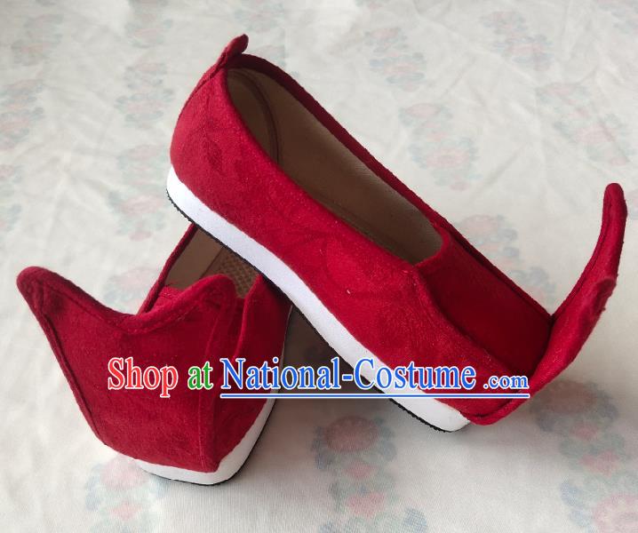 Chinese Traditional Hanfu Shoes Ancient Song Dynasty Scholar Red Cloth Shoes for Men